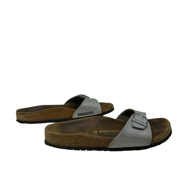 Birkenstock Silver Madrid One Strap Cork Footbed Slide Sandals Size 38 US 7 - Picture 10 of 13